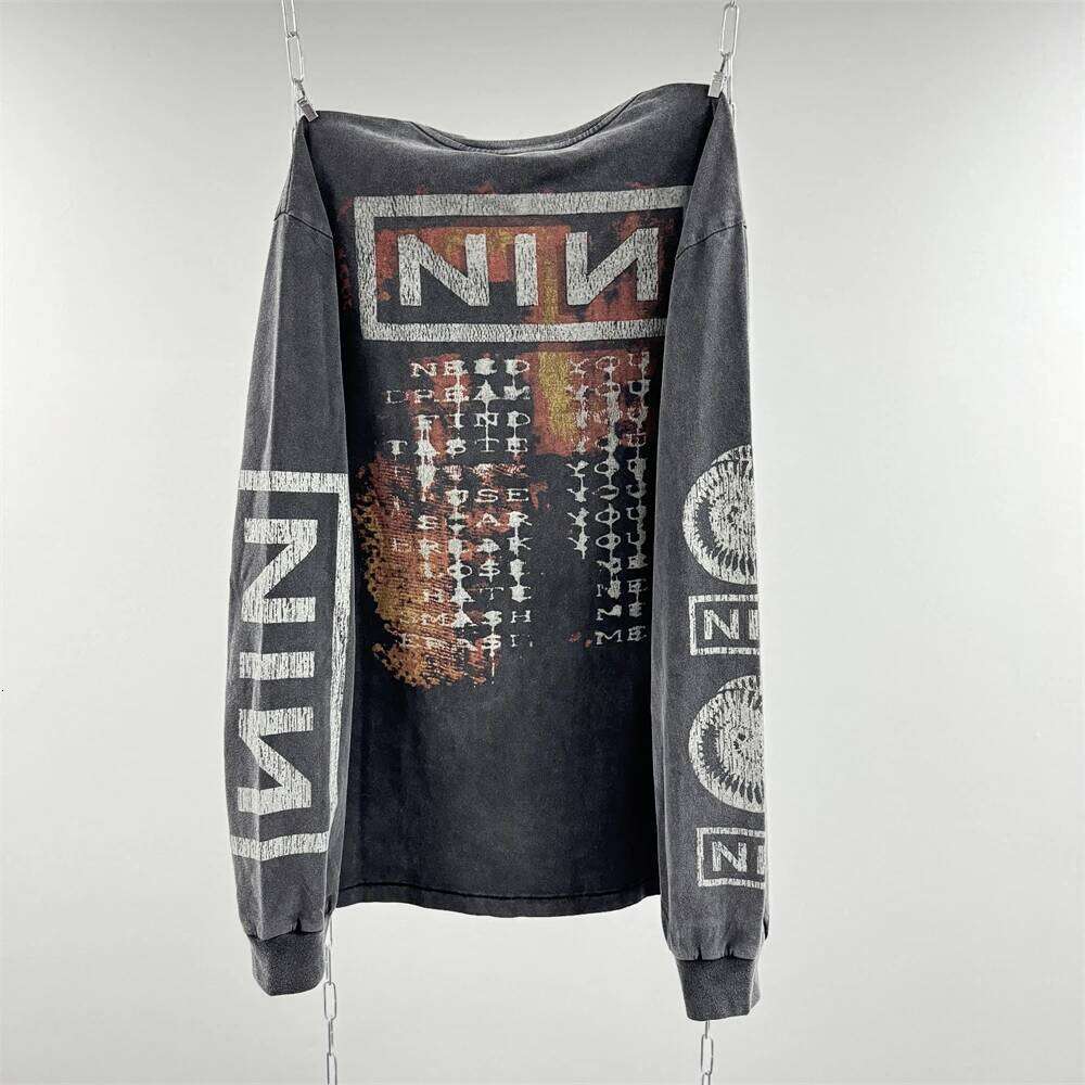 Washed Saint NIN Nine-Inch Nail Long Sleeves T-Shirt Men Women High Quality Heavy Fabric Unisex Tops Tee T Shirt