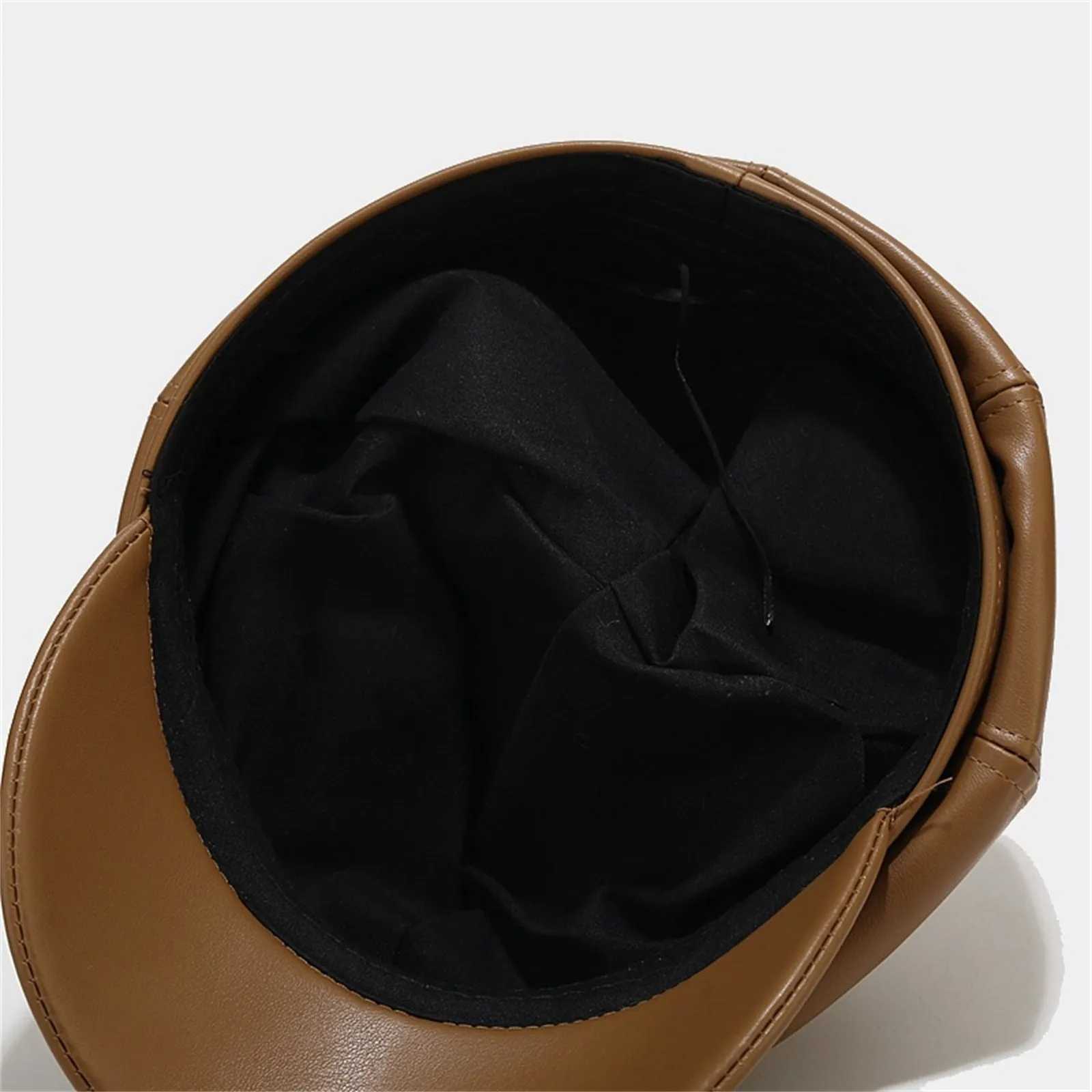 Retro Fashion Ladies PU Leather Octagonal Hat Versatile Temperament Circumference Beret Korean Streetwear Accessory J251125