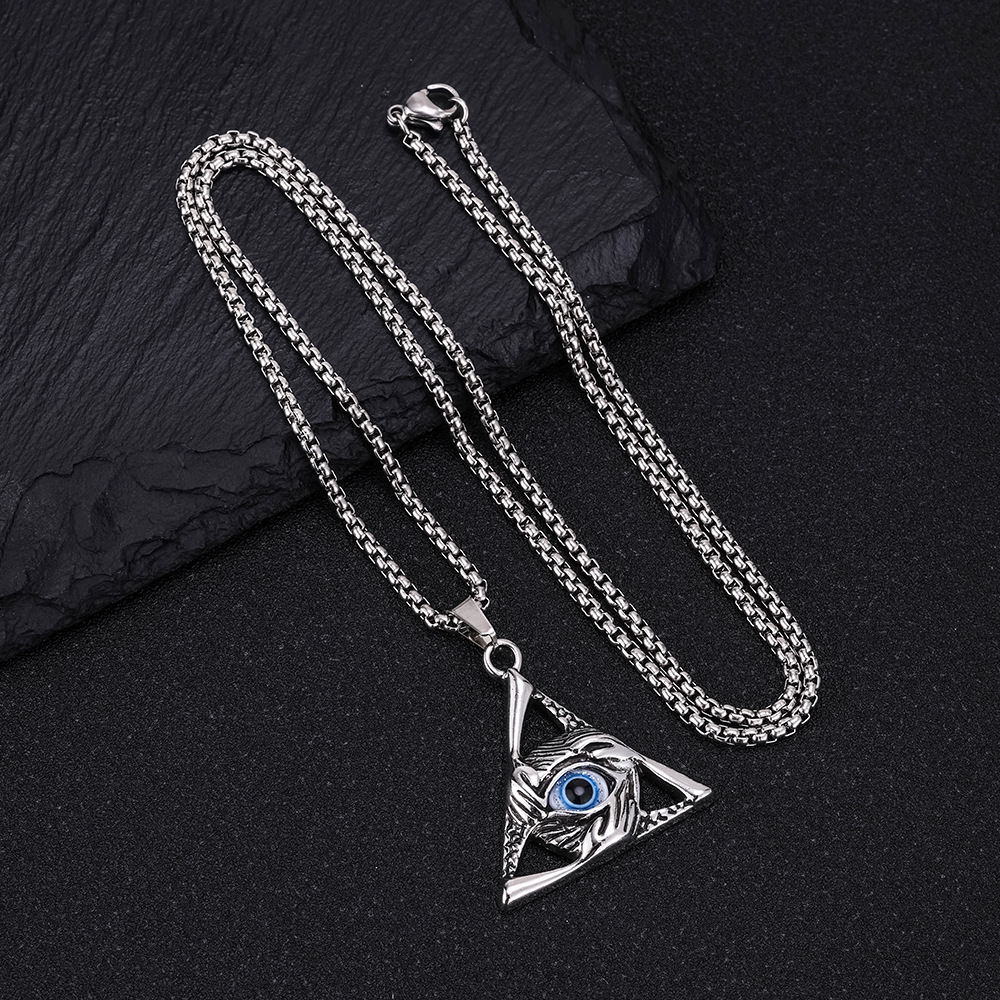 Gothic Vintage Evil Eye Pendant For Men Stainless Steel Punk Hip Hop Fashion Triangle Necklace Unique Amulet Jewelry Wholesale designer necklace for w - view 5