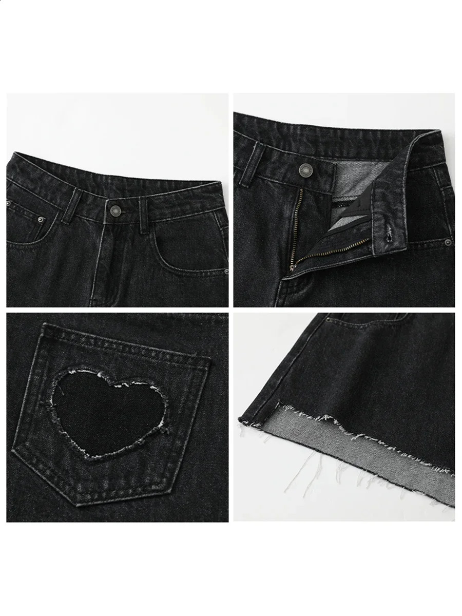 CHIC VEN Womens Shorts Black Solid High Waist Asymmetric Hem Womens Love Fur Edge Denim Shorts Summer 250418