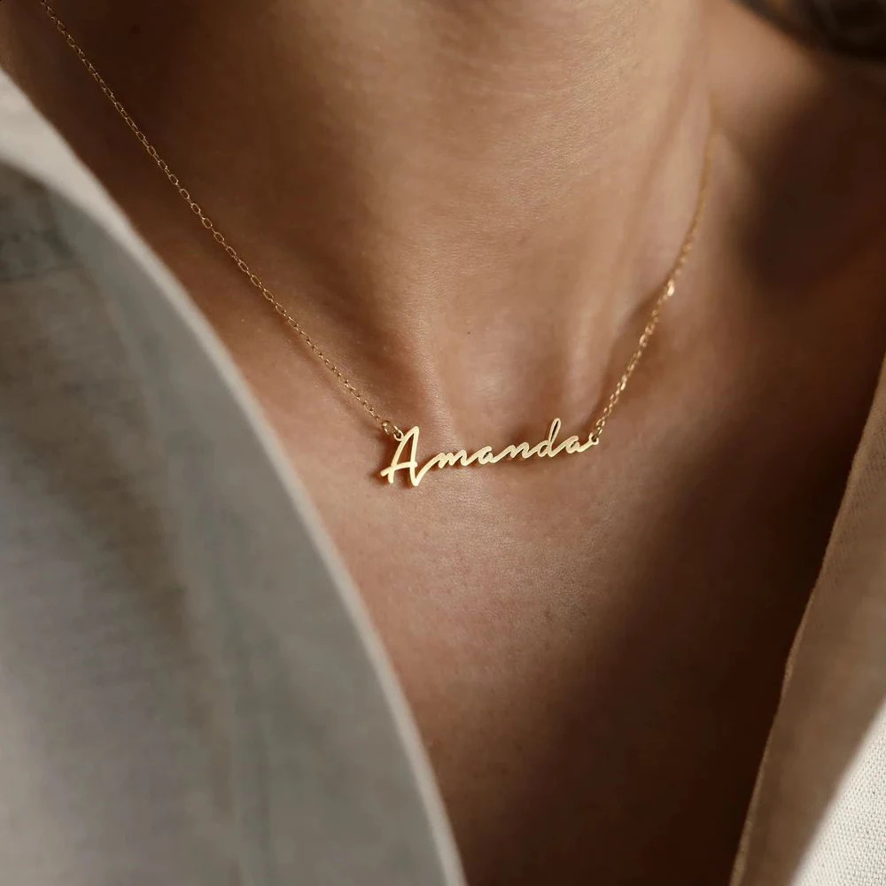 Customized Stainless Steel Initial Name Necklace Custom Personalized Letter Choker Necklace Pendant Nameplate Gift Drop 250425