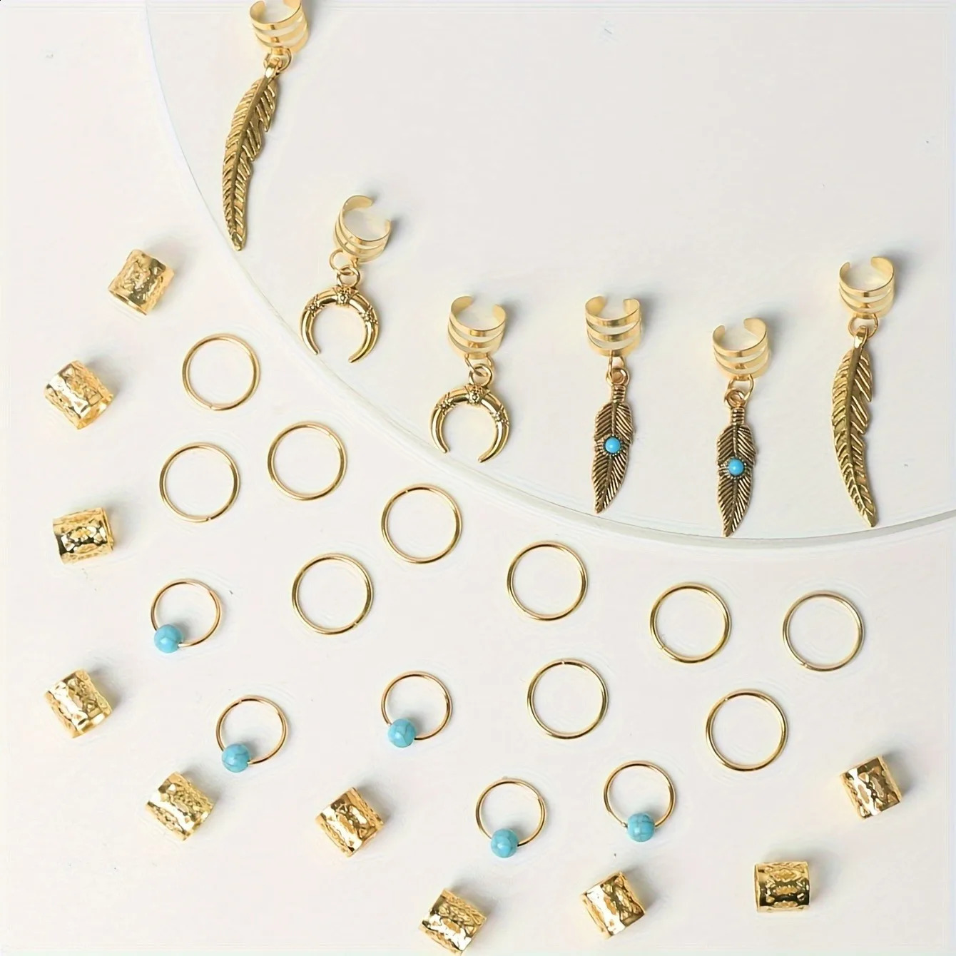 31 pieces of turquoise pendant Dreadlock woven hair beads rings hippie style accessories local jewelry 250417