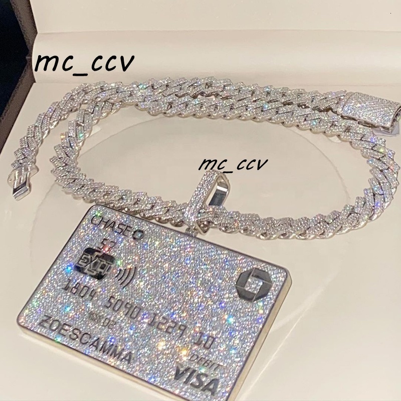 White Gold Plated Solid 925 Silver VVS Moissanite Diamond Iced Out Credit Card Pendant