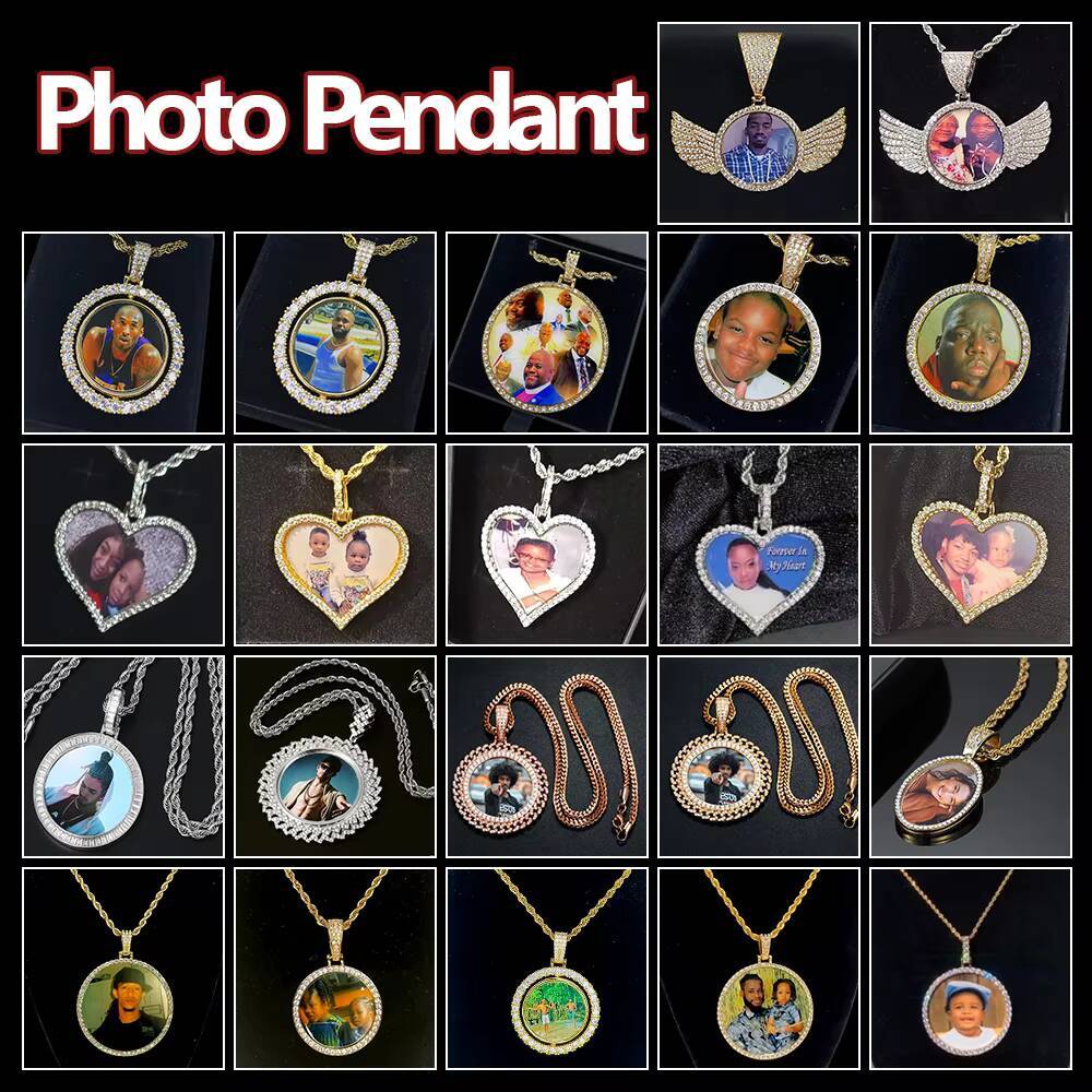 Custom Pendant Round Memory Picture Frame Charm 925 Silver Hiphop VVS Iced Out Moissanite Photo Pendant
