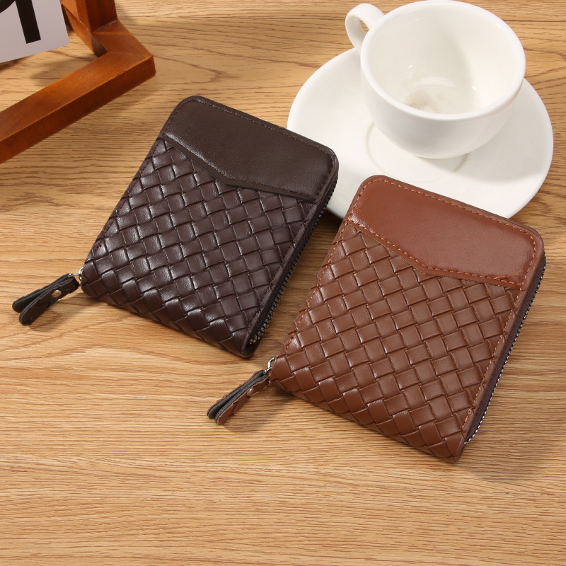 New simple fashion woven grain card bag multi-function organ card bag large capacity multi-position card clip credit card cover