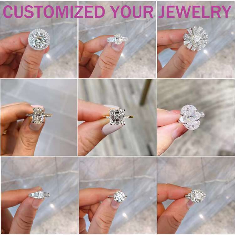 Yu Ying Customized Flower Holder 14K Yellow Gold 5CT Emerald Cut Moissanite Wedding Ring Fine Jewelry Women Engagement Rings