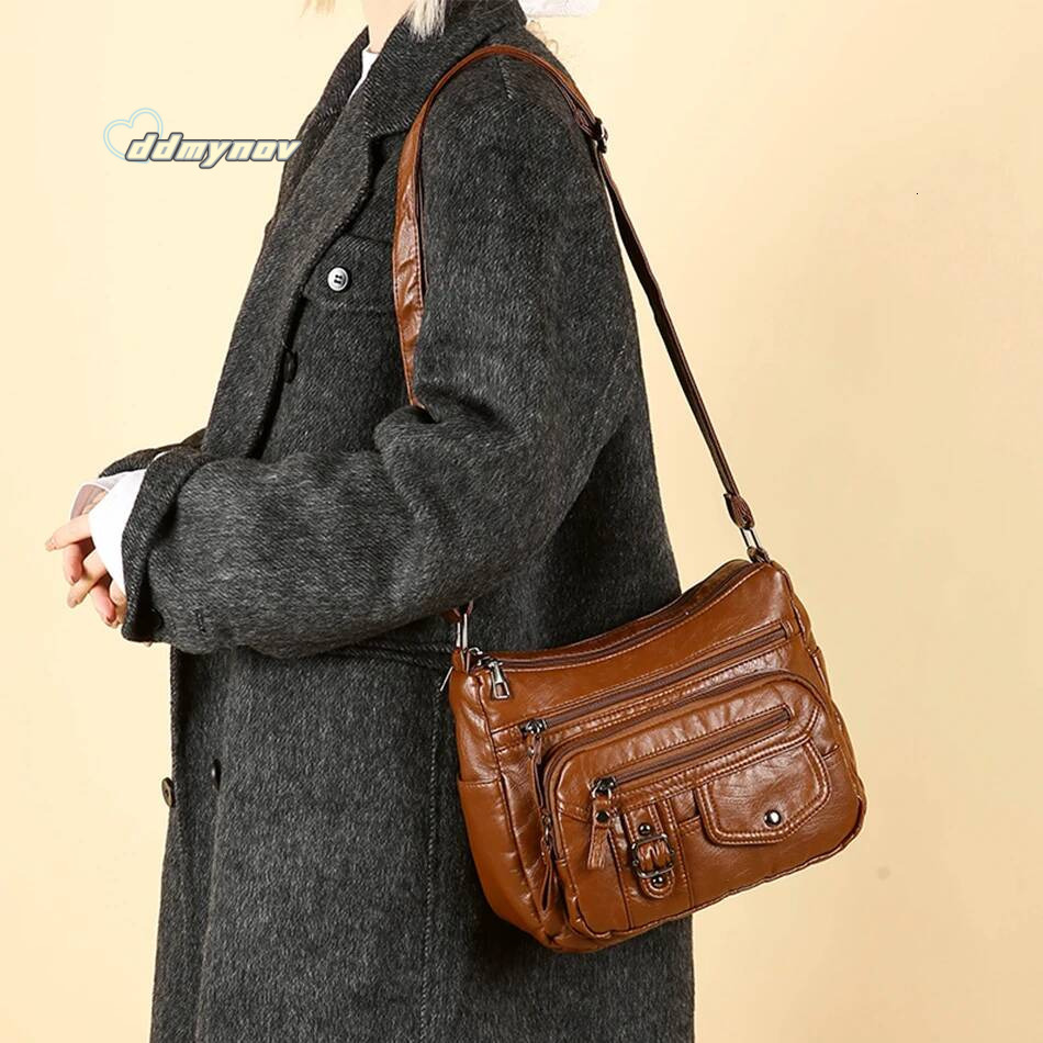 Retro Soft Pu Leather Crossbody Bags for Women 2025 Female Multi Pocket Shoulder Bag Purses and Handbags Designer Messenger Sac ddmynov