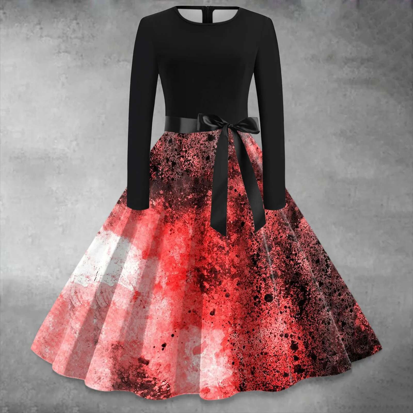 Dongdumaoyi Retro Vintage Dresses Women Blood Printed England Style Large Size Halloween Shirt Sundress S Swing Casual Vestidos