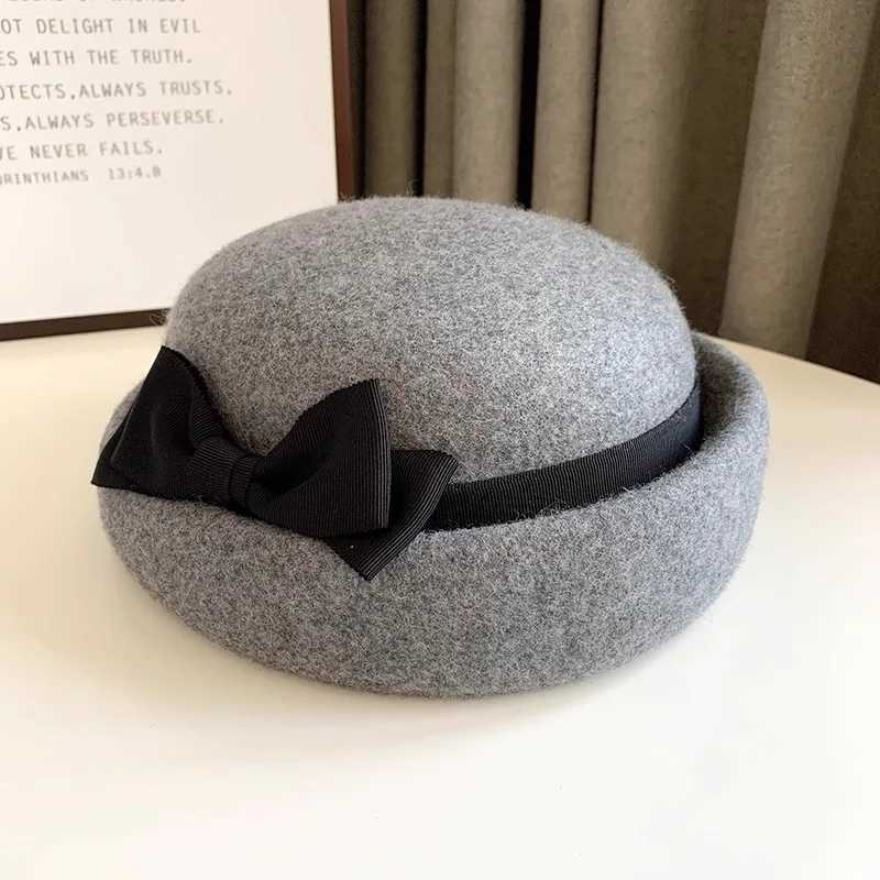 Fashion Women 100 Wool Beret Hat With Bow Fall Winter Fascinator Weddings Church Felt Top Hat Fedora Hat French Elegant Beret J251125