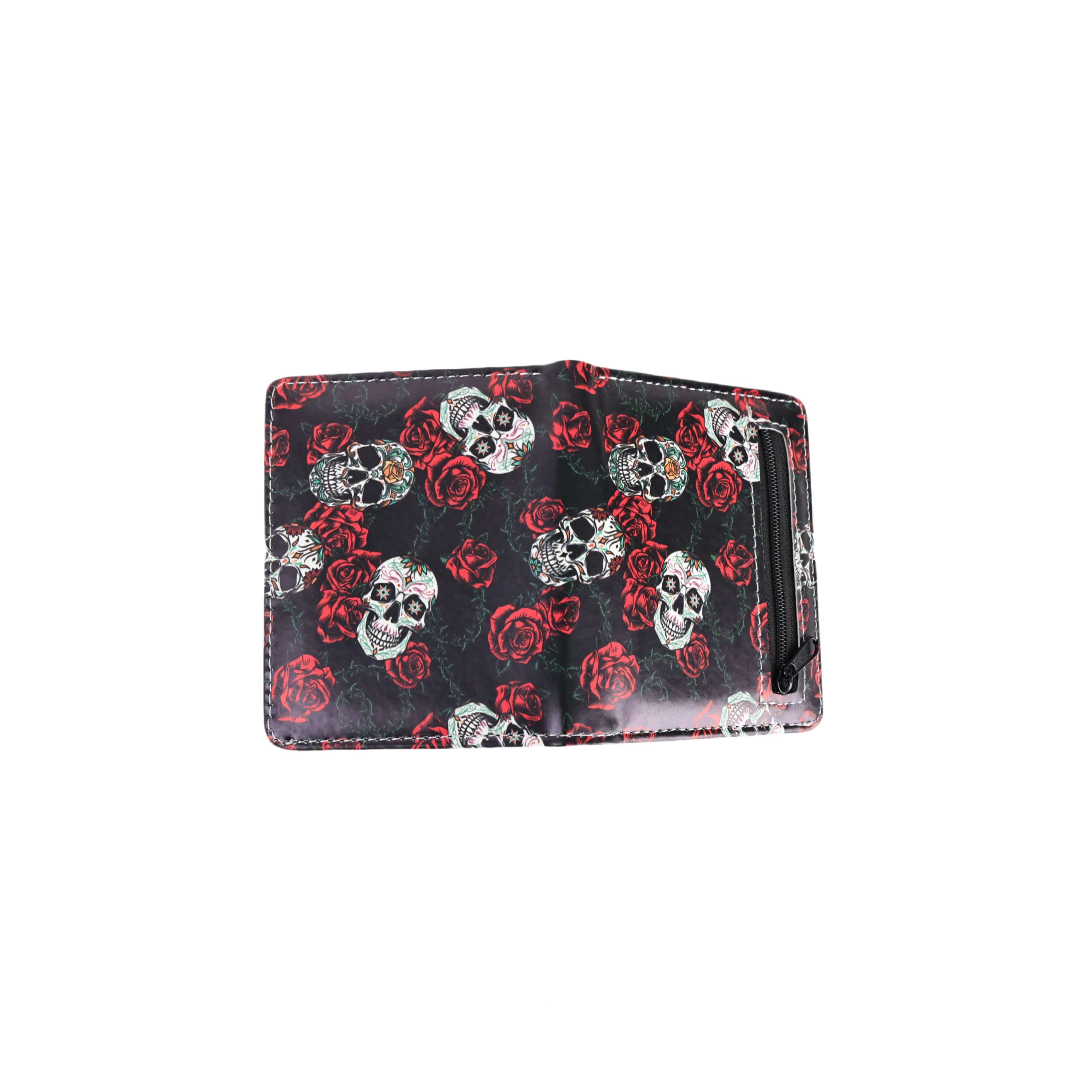 Colorful Short Wallet Retro Skull Print Women's Zipper Coin Purse (Pattern Position Randomly)