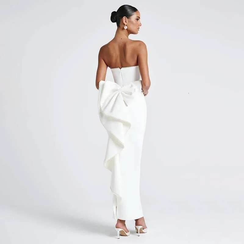 Dongdumaoyi Townlike Bow Pearl Backless Sexy Party Dress Women Strapless Spring Summer Slim Bodycon Maxi Long Dresses