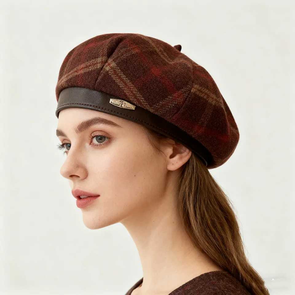 Retro British Plaid Beret Hat Womens Autumn Winter Korean Style Casual Painter Cap Simple Woolen Fashion Girl Hat J251125