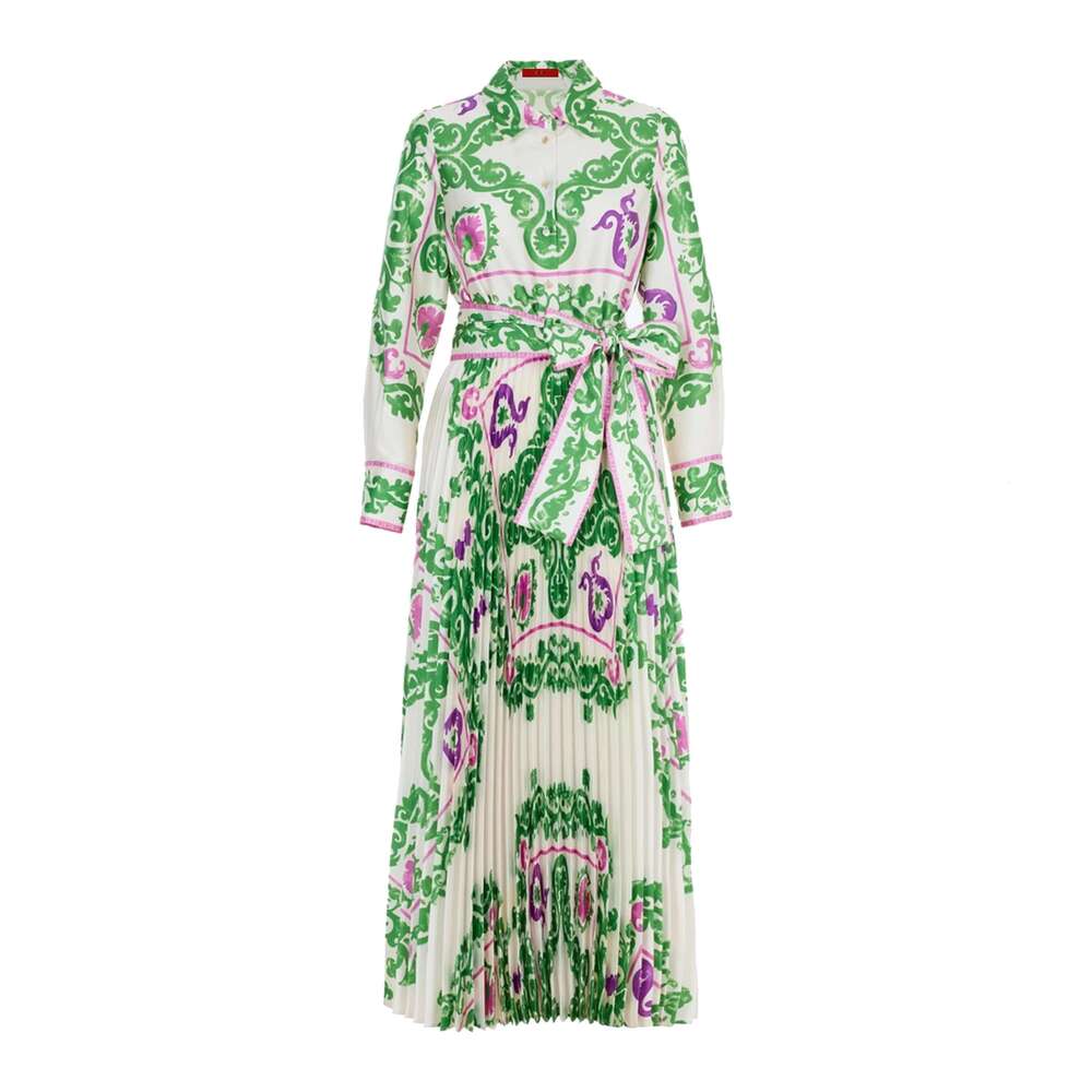 CHCH Women's Printing Dresses Lace Up Neck Long Sleeve Elegant 2024 New Autumn Robe Midi Shirt Dress