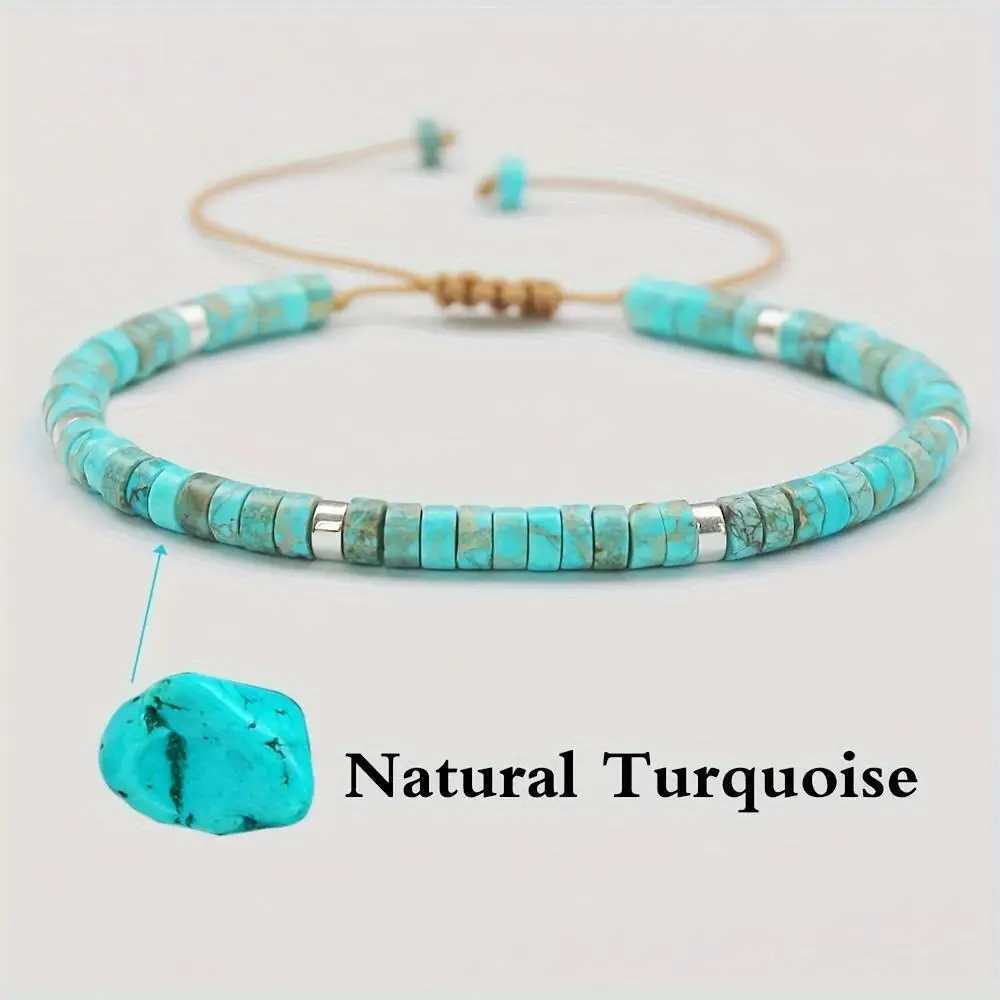 Adjustable Natural Turquoise Beaded Bracelet Natural Stone Perfect for Vacation Gifts J251125