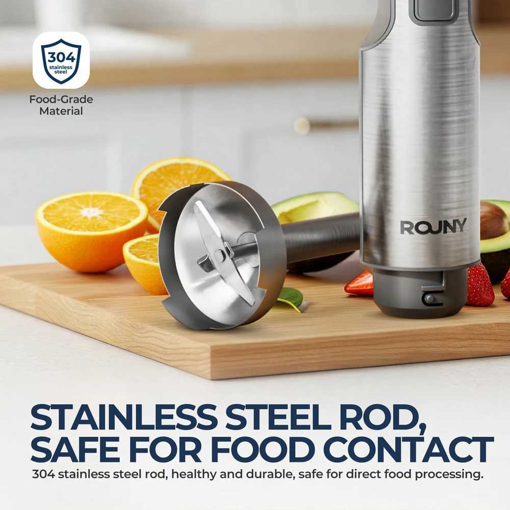 ROUNY 4-in-1 Hand Immersion Blender 1000W Powerful Stainless Steel Stick Food Mixer700ml Mixing Beaker500ml Processor Whisk L251125