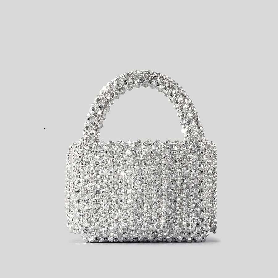 Designer Bag 2025 Fashion Acrylic Beading Tassel Women Sier Beaded Handbags Handmade Woven Summer Beach Small Tote Party Purses 2023 Luxury Bag
