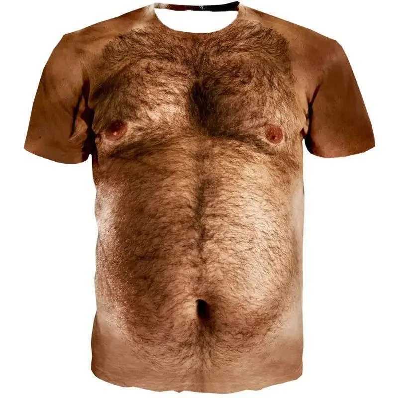 Interesting muscle body 3D printed T-shirt mens designer clothing street clothing short sleeved top T-shirt ugly chest hair T-shirt W250425