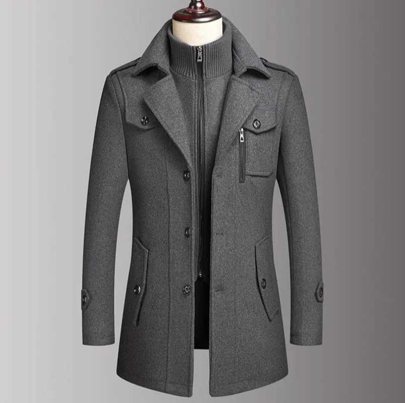 Mens Double Collar Wool Coat Fashion Handsome Autumn Winter Business Style High Quality Middle-aged Mens Fashion Woolen CoatT251125