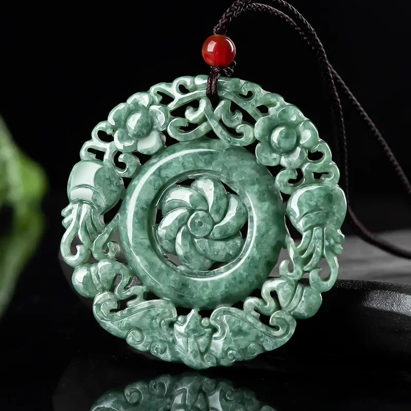 Natural A-grade Jade Flower Blossom Rich Pendant Ice Jade Pendant Sweater Chain Men Womens Necklace High grade Jewelry 250408CJ