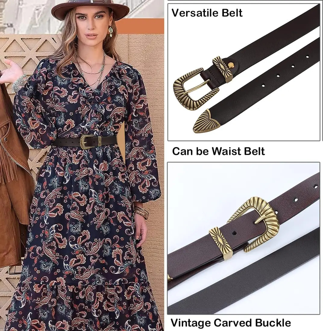 Western Womens Belt plus size classic pin buckle belt black leather belt fashionable mens belt with jeans 250423