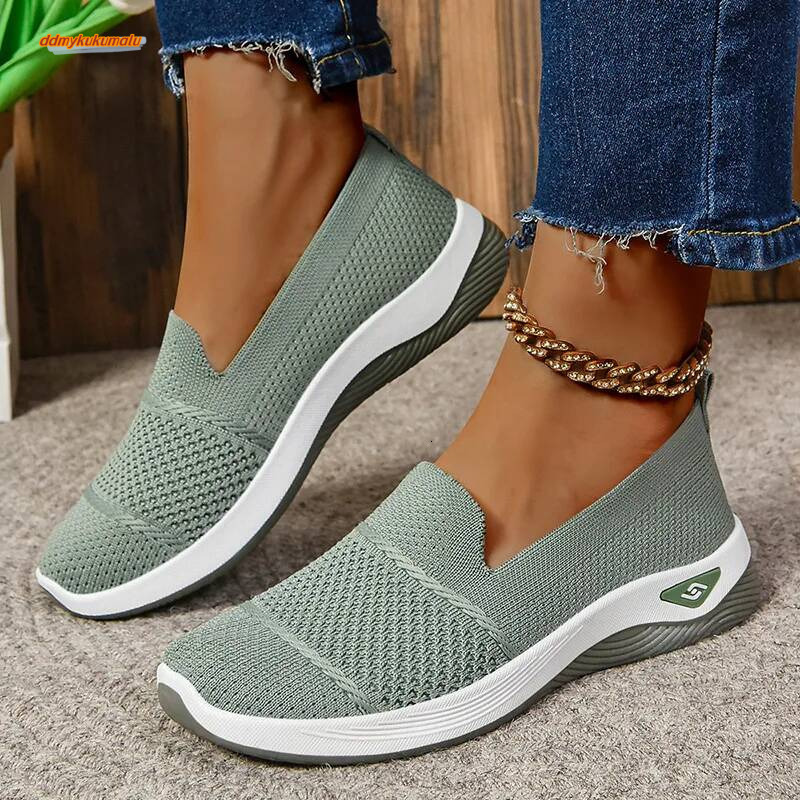 Breathable Knit On Walking Shoes for Women Comfortable Non Slip Casual Sneakers Woman Lightweight Soft Platform Loafers ddmykukumalu