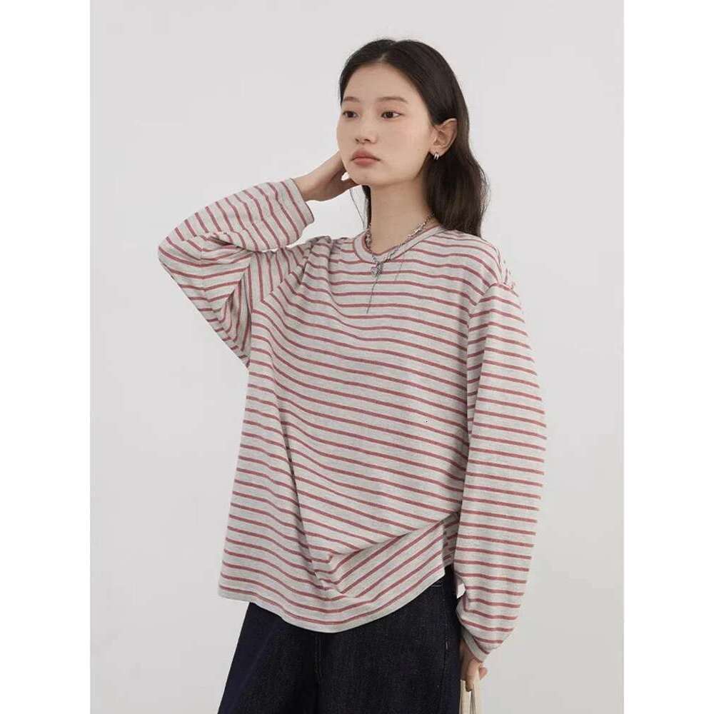 CHIC VEN Women T-Shirts Casual New Round Neck Striped Basic Shirt Loose Tees Female Long Sleeved Top Spring 2025