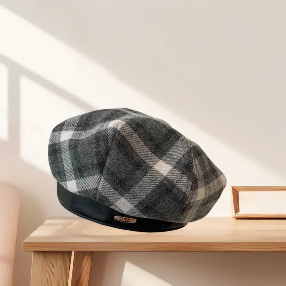 Retro British Plaid Beret Hat Womens Autumn Winter Korean Style Casual Painter Cap Simple Woolen Fashion Girl Hat J251125