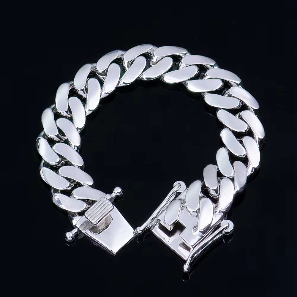 S925 Silver Cuban Link Bracelet for Men 14mm/ 18mm Width 8in Length White /Yellow Gold Plated Chain Wrist Bracelet