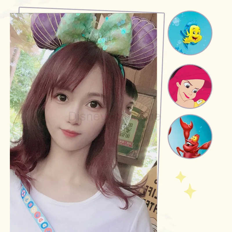 Disney Mickey Ears Ariel Princess Disney Beauty Fashion Bow Headband Holiday Party Decoration Headwear Girl Toy Gifts X250425