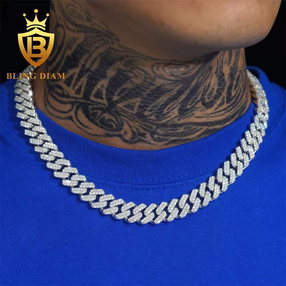 Rapper Jewelry Men Chain 13mm 2 Row VVS Moissanite Cuban Link Chain Hip Hop Jewelry Moissanite Cuban Link Ice Out Cuban Chain