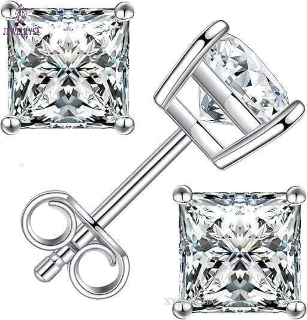 Princess Square Cut Stud D Color VVS Moissanite Dia Sterg Sier Earrings for Women Men