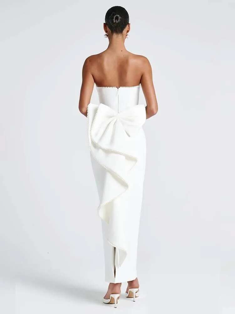 Dongdumaoyi Townlike Bow Pearl Backless Sexy Party Dress Women Strapless Spring Summer Slim Bodycon Maxi Long Dresses