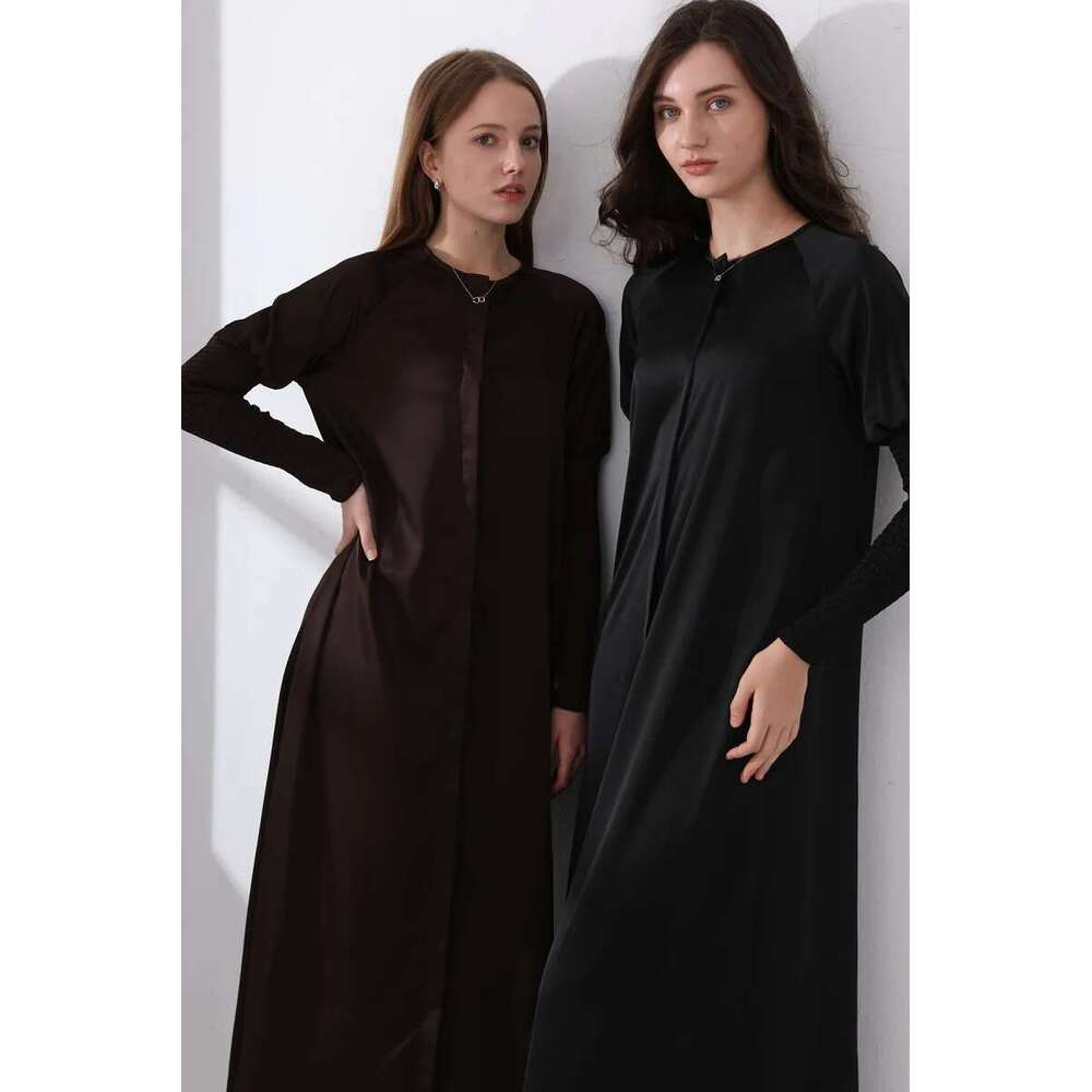 AS 2024 Woman Clothing Satin Button Down Design Smocking Sleeve Maxi Dress ( Ship Out In 1 Day)