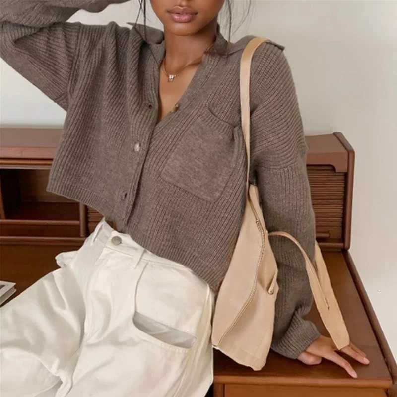 Fashion Loose Casual Simple Elegant Autumn Winter Knitted Cardigan Short Sweater Women Long Sleeve Jackets New Solid Short TopT251125