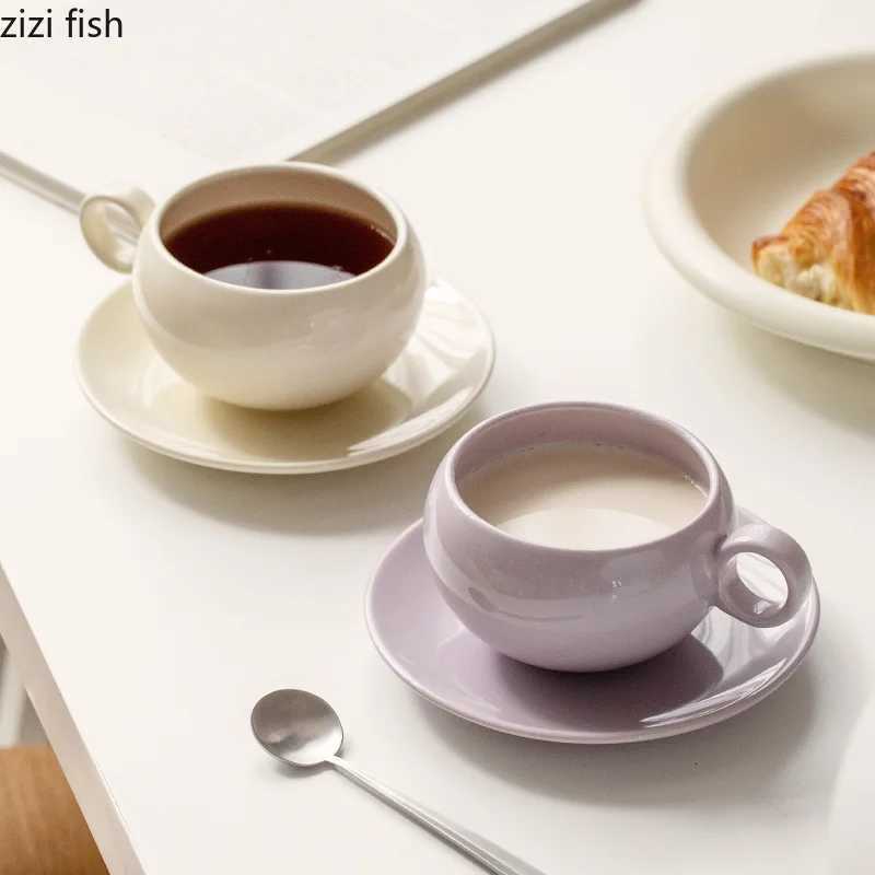 Ceramic Mug with Plate Creative Solid Color Coffee Mug Set Afternoon Tea Milk Cups Household Breakfast Cup Tea Cup Water Cup Y251125
