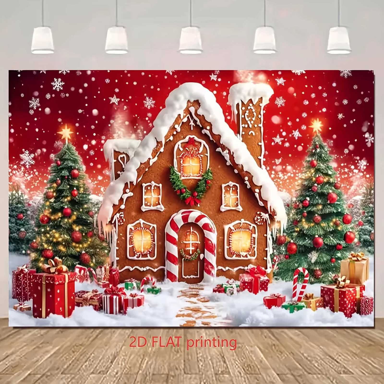 VIKAMA Christmas Tapestry Gingerbread House Fairy Lights Snow Scene Living Room Wall Hanging Atmosphere Room DecorM251125