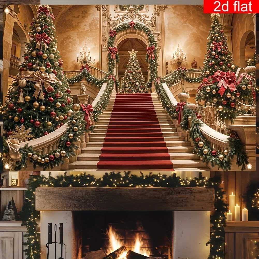 Christmas Red Carpet Tree Tapestry Festive Holiday Wall Art for Entryway Decor and Winter Party BackgroundM251125