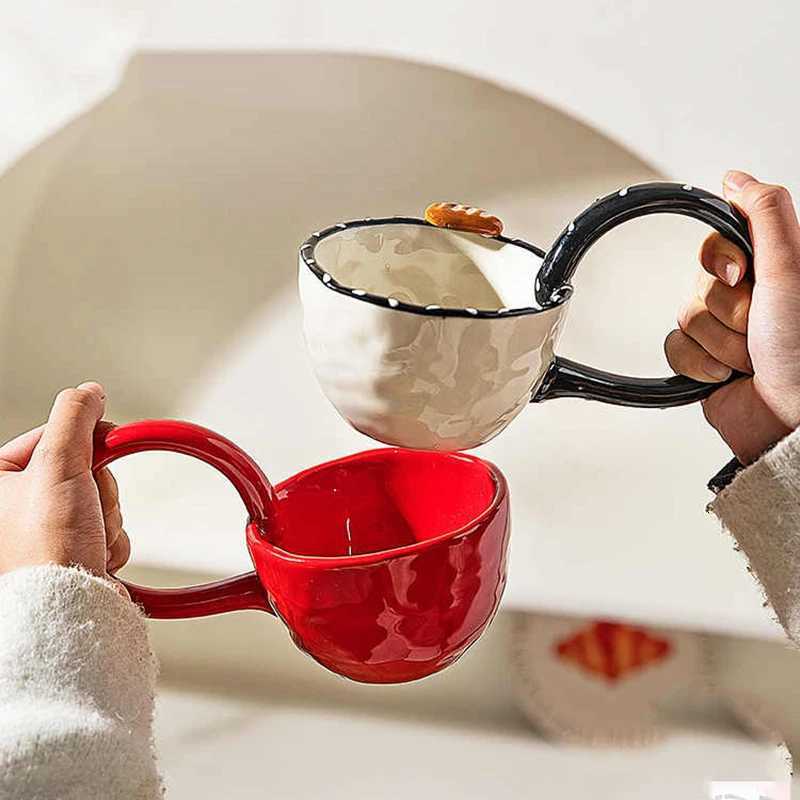 200ML Solid Color Ceramic Mug Big Handle Light Luxury Drinking Cup Home Breakfast Mugs Womens Large Capacity Coffee Cup Y251125