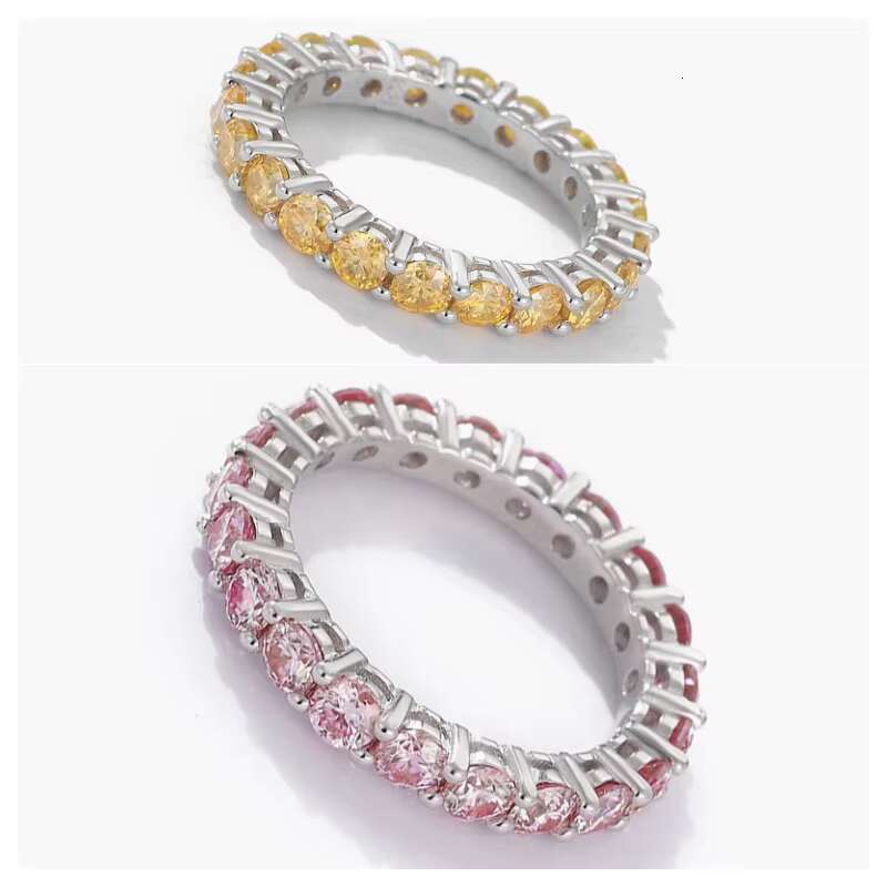 Wholesale 30 Points Yellow Pink Red Blue Moissanite Ring 14K 18K Gold Wedding Moissanite Eternity Band Ring
