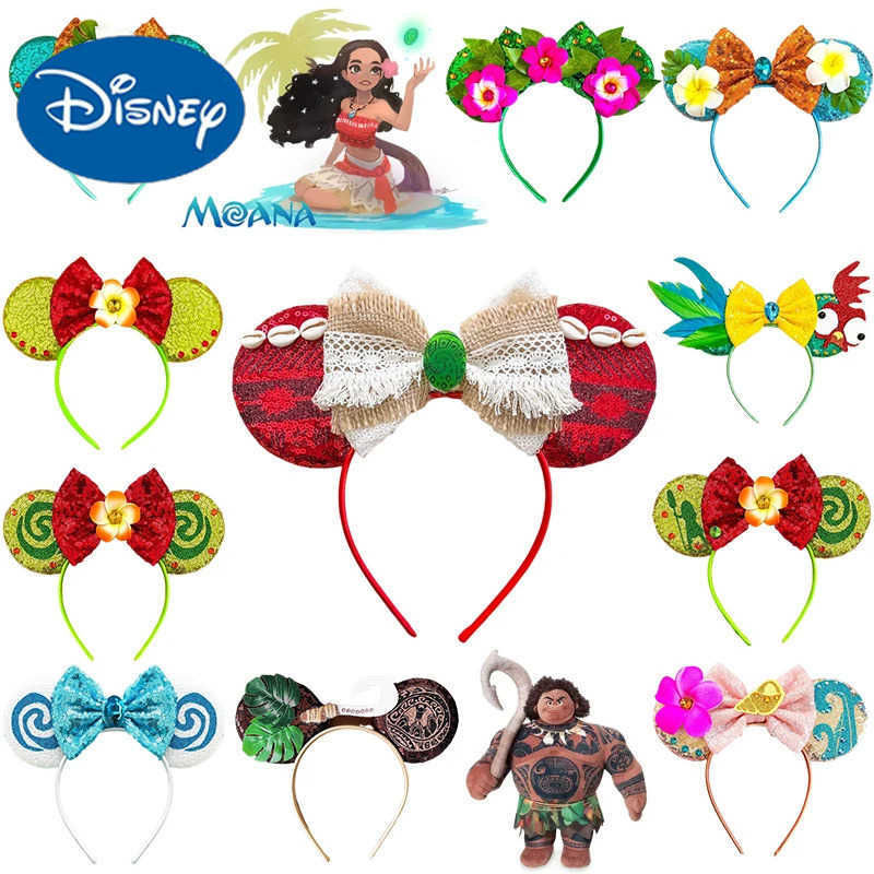 Disney Moana Ears Headbands For Women Hook Bow Maui Hairband Girls Spiritual Conch Hair Accessories Kids Frangipani Flower Headwear X250425