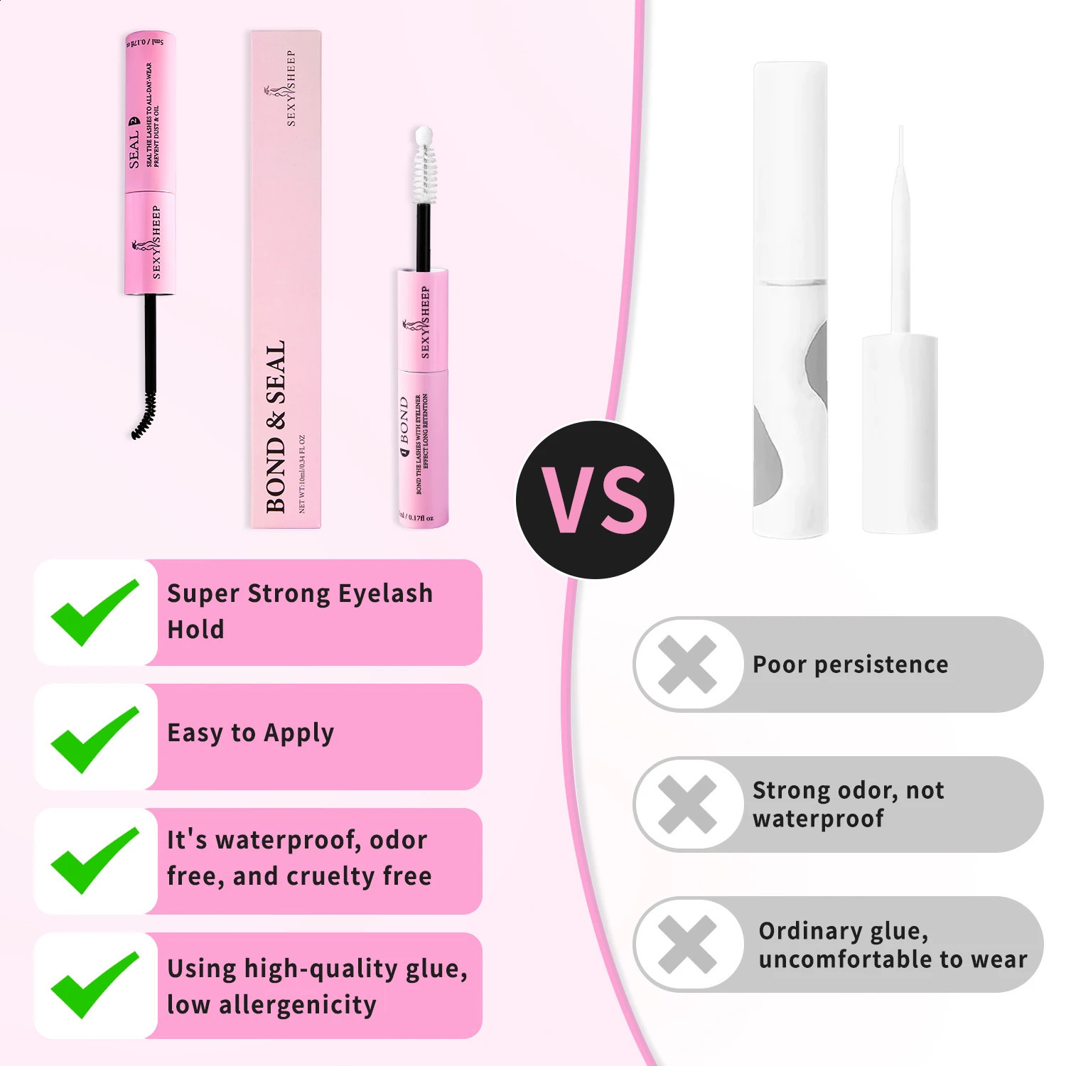 Eyelash glue and seal are used for strong fixation of eyelash clusters. Eyelash glue lasts for 48 hours in a 2-in-1 combination 5ml black glue5ml tran