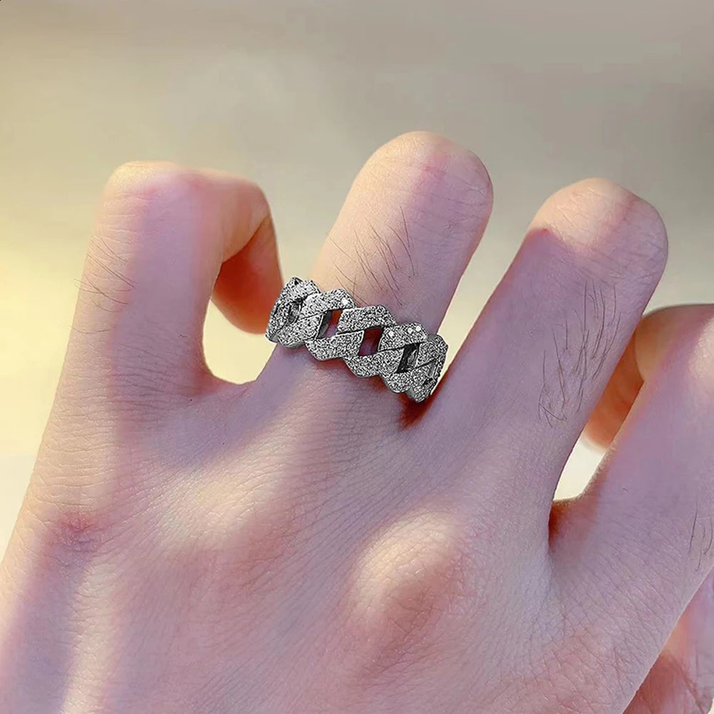HOYON Real 925 Silver Ring VVS D Color Diamond Cuban Chain Ring for Men Women Hip Hop Fine Jewelry Birthday Gifts 250425