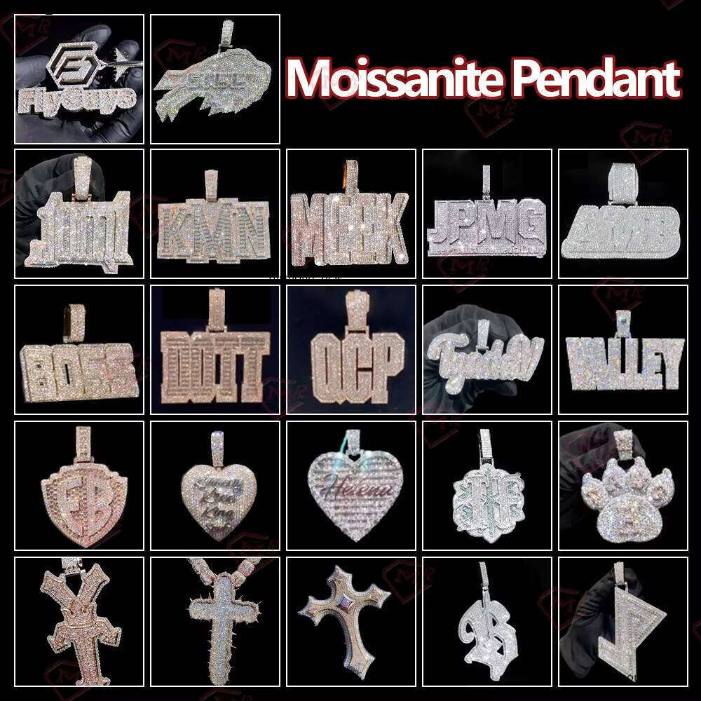 Ice out VVS Moissanite Hiphop with Chain Sterling Sier Iced Out Big Round Charm Shiny Silicon Stone Pendant