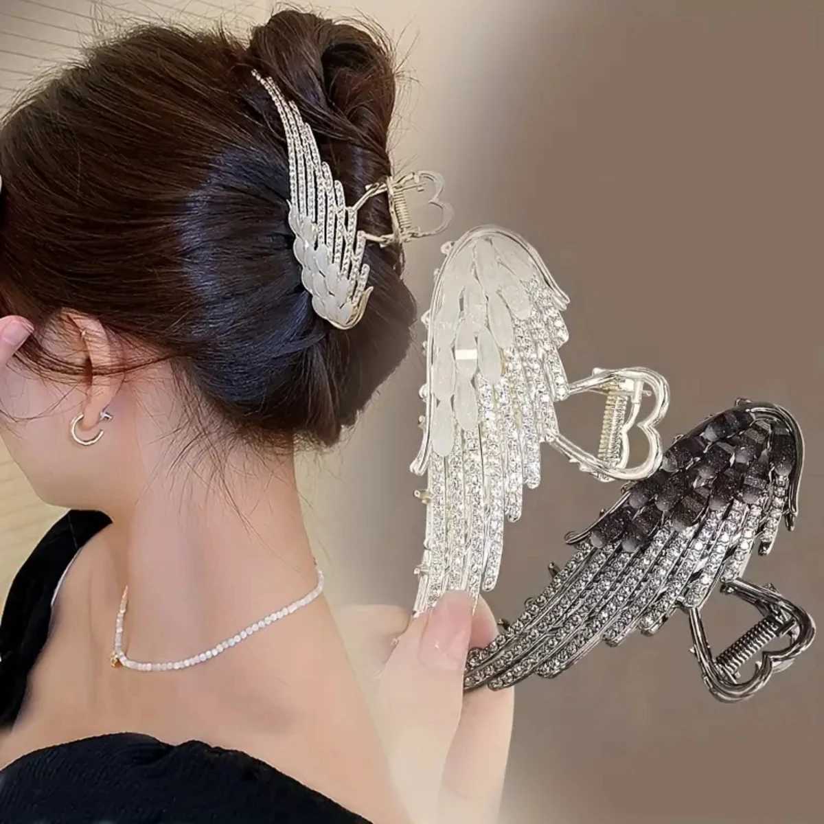 1/2 piece Rhinestone metal winged female hair clipT250425