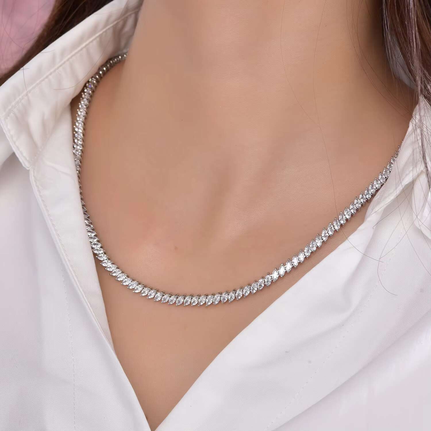 925 Sterling Silver Tennis Necklace Mens 5A CZ Diamond Necklace Iced Out Tennis Chain Necklace