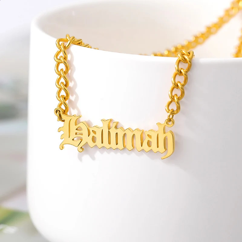 Custom Gothic Old English Nameplate Necklace For Women Stainless Steel Chain Choker Necklaces Men Boho Pretty Jewelry Gift 2025 250425