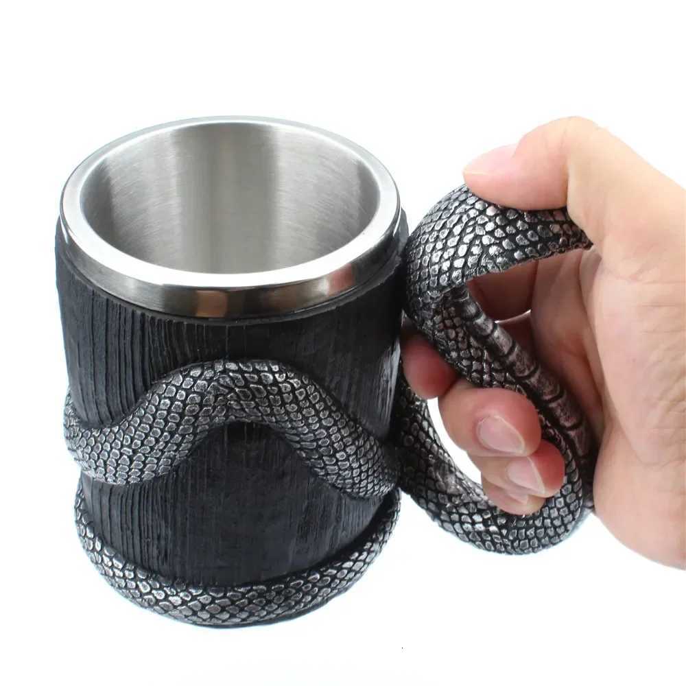600ML Snake Mug Stainless Steel Cobra Double Layer Mug Office Home Cup Personzed Drinking Set Silver Black Man Gift Y251125