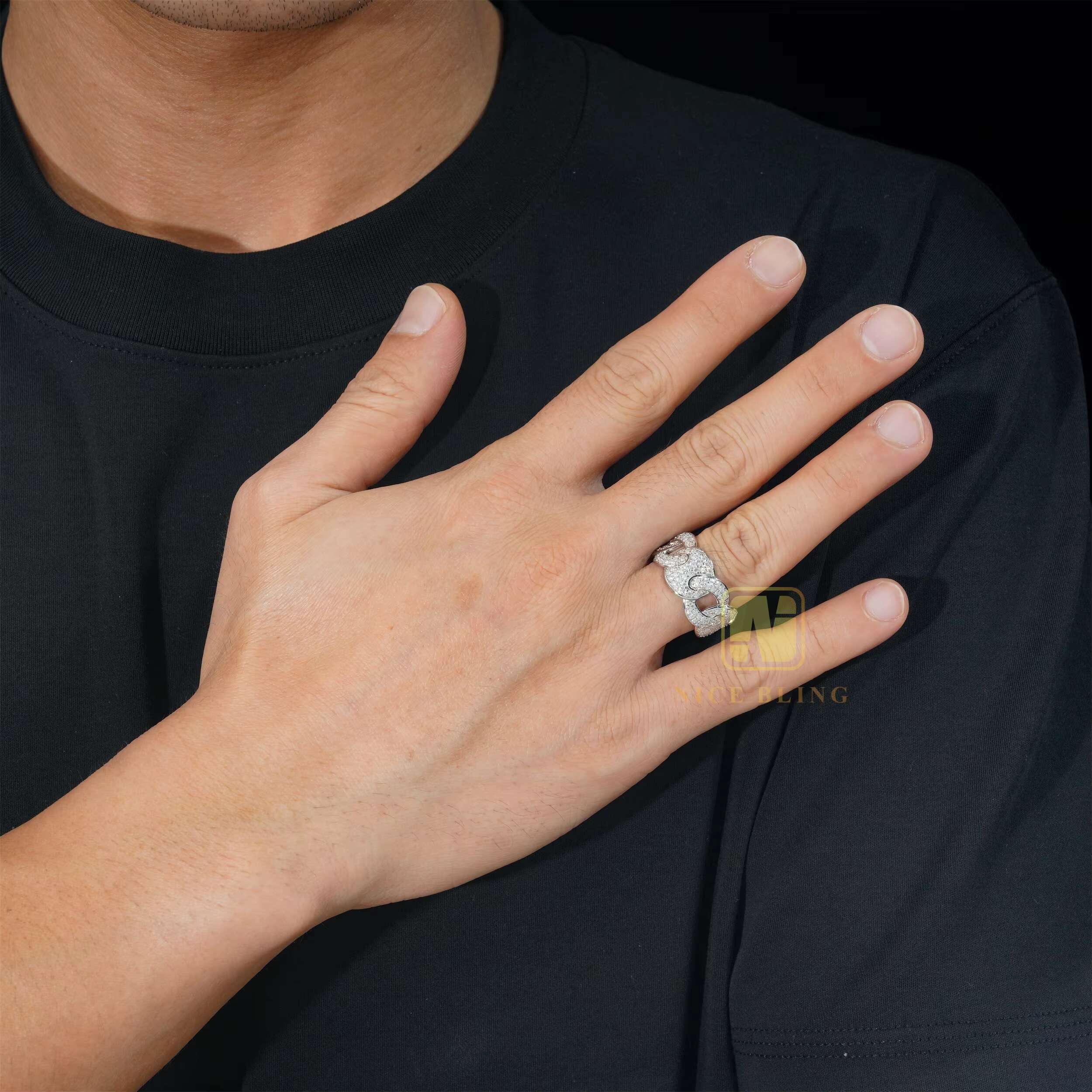 Unisex Hip Hop Moissanite Cuban Rings 925 Sterling Silver Iced Out Jewelry Cheap Price Lab Diamond Cuban Rings