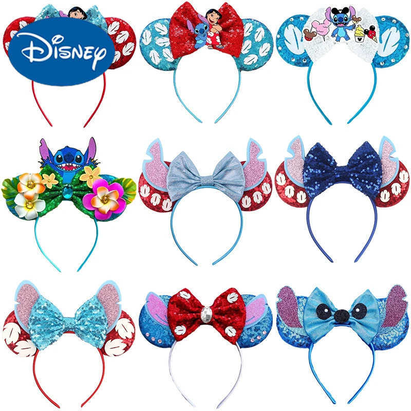 Disney Lilo Stitch Ear Headbands for Girl Festival Headwear Women Anime Hairband Kids Leaves Sequins Bow Hair Accessories Gift X250425