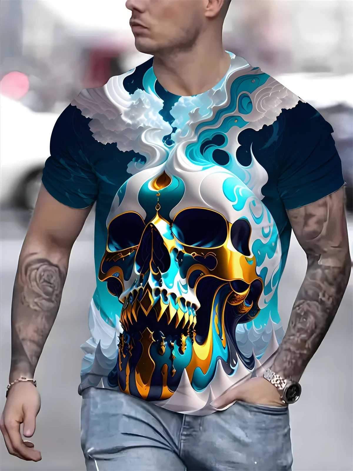 Mens clothing skeleton graphic printed T-shirt mens summer spring oversized punk style short sleeved outdoor top W250425